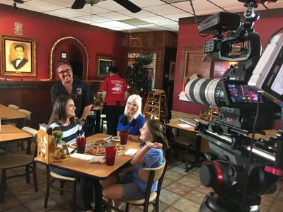 Shooting a commercial for local pizza restaurant.
